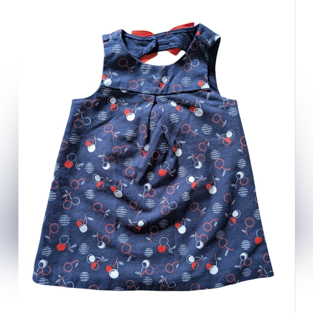 Janie and Jack Navy Dress with Red and White Cherries 4th Of July